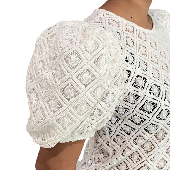 EXPRESS Women lace Puff Sleeve White Top Shirt Blouse Victorian Small - Picture 6 of 11
